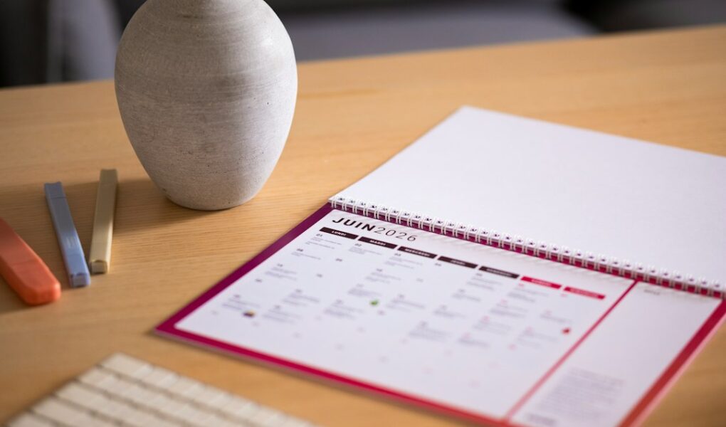 Cover illustration for self-care routine planner with calendar, icons, and a gentle palette