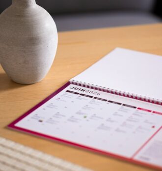Cover illustration for self-care routine planner with calendar, icons, and a gentle palette