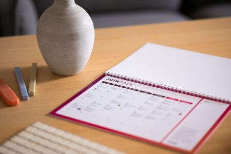 Cover illustration for self-care routine planner with calendar, icons, and a gentle palette