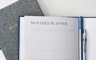 Cover image for daily self-care planner with icons for sleep, water, notes, and calm colors