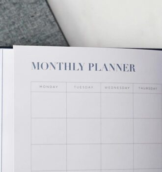 Cover image for daily self-care planner with icons for sleep, water, notes, and calm colors