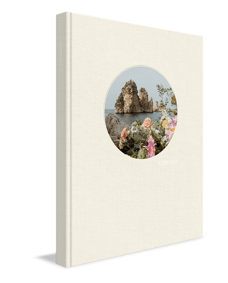 MILK Books photo albums: closed hardcover photobook with a circular cover image window